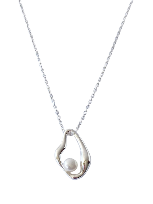 JAMT.B 925 Sterling Silver Miro Pendant with Freshwater Pearl Necklace